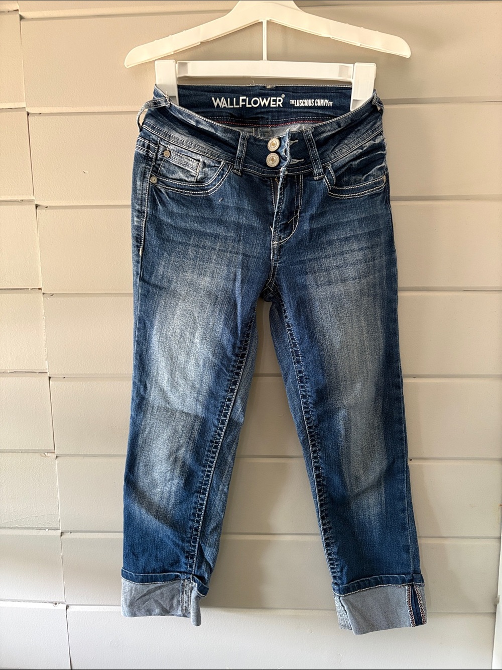 Wallflower Dark Blue Cuffed Cropped Jeans